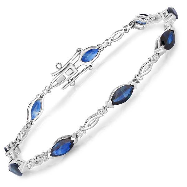 5.58 Carat Genuine Blue Sapphire and Diamond Bracelet