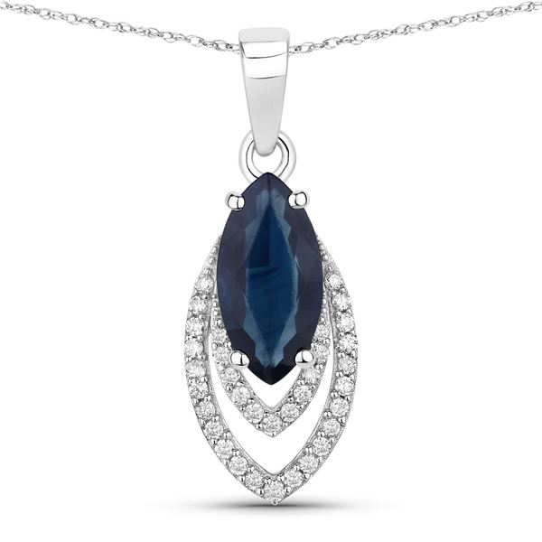Marquise-Cut Blue Sapphire and Diamond Pendant