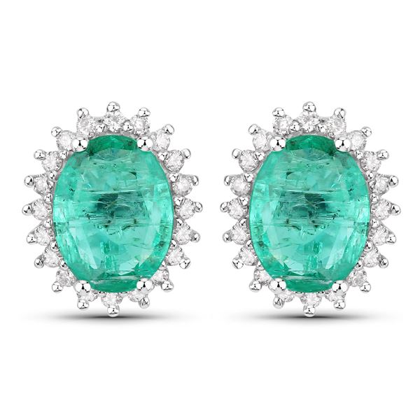 Genuine Zambian Emerald and Diamond Halo Earrings