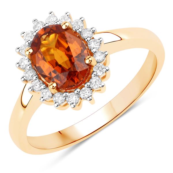 Spessartite Garnet and Diamond Halo Ring