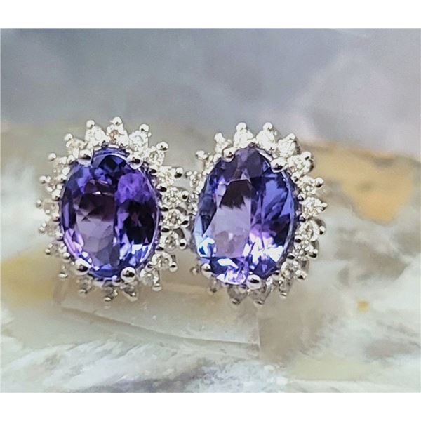 Stunning Oval Tanzanite and Diamond Halo Earrings 14KW