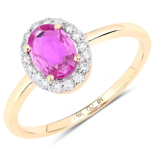 Pink Sapphire and Genuine Diamond Halo Ring