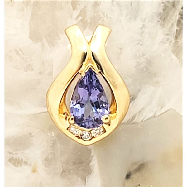 Striking Tanzanite Pendant with Gold Frame & Diamonds