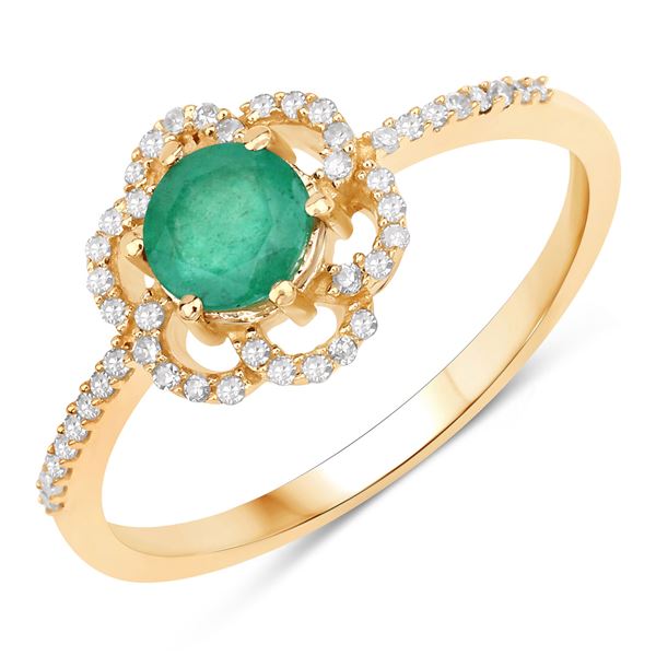 Zambian Emerald and Genuine Diamond Flower Ring