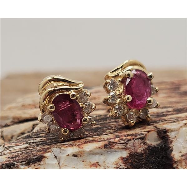 Ruby and Diamond Semi-Halo Earrings