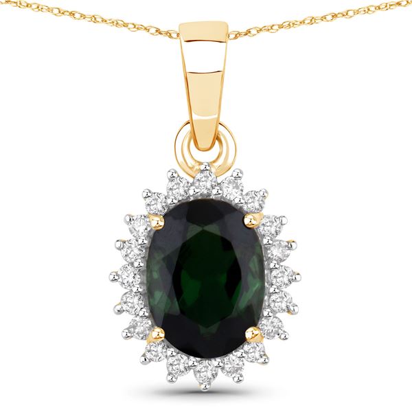 Oval-Cut Forest Green Tourmaline and Diamond Halo Pendant