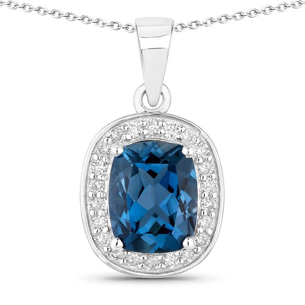 Cushion-Cut London Blue Topaz and Diamond Halo Necklace