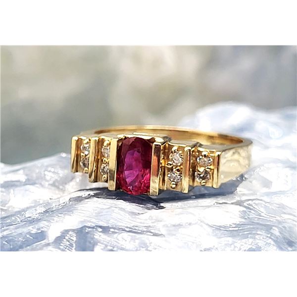 14K Yellow Gold Ruby & Diamond Terraced Band -Ring