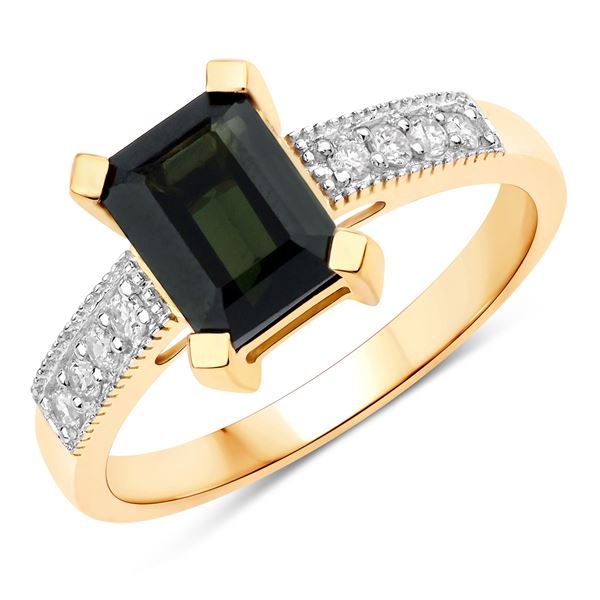 Deep Forest Green Tourmaline and Diamond Ring
