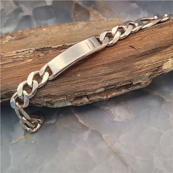 Heavy Sterling Silver ID Bracelet 9"