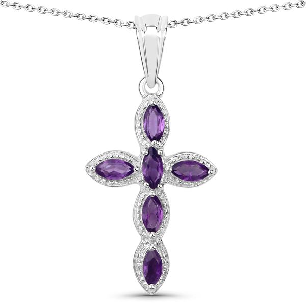 Genuine Marquise-Cut Amethyst Cross Necklace