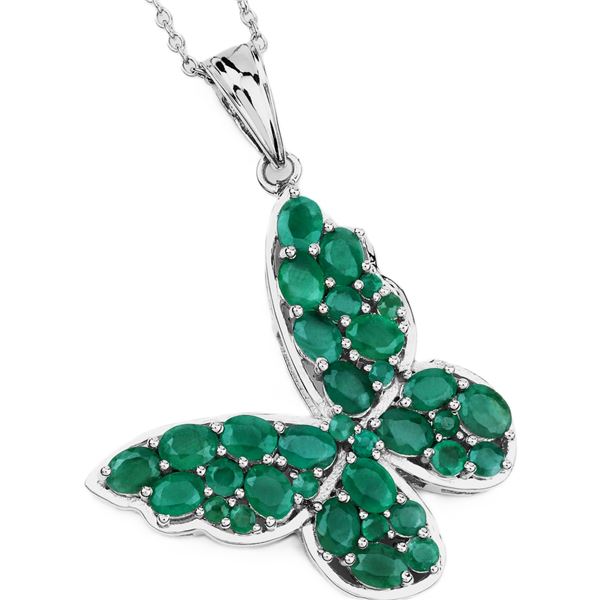 Emerald and Sterling Silver Butterfly Necklace 18"