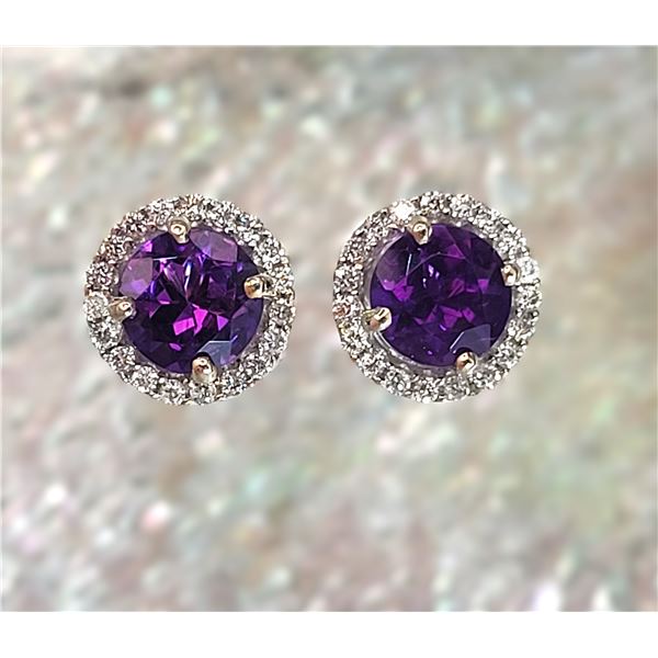1.50CTW Genuine Amethyst and Diamond Halo Earrings