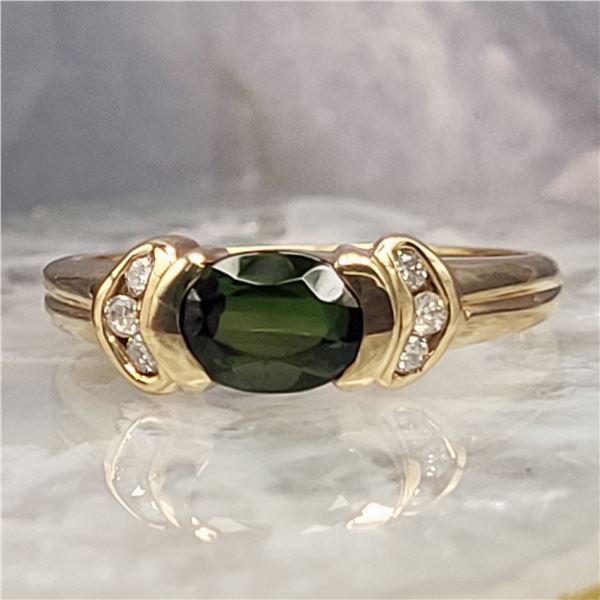 Oval-Cut Green Tourmaline & Diamond Accent Ring