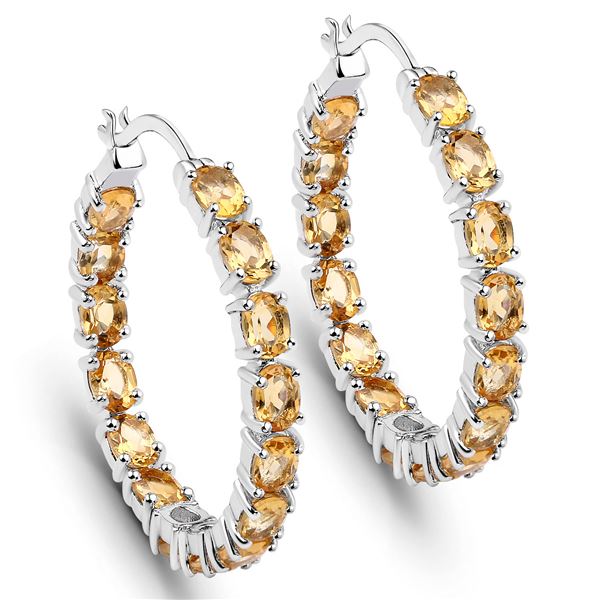 Genuine Citrine .925 Inside-Out Hoop Earrings