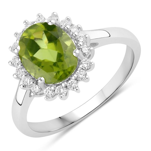Natural Peridot and Lab-Grown Diamond Halo Ring