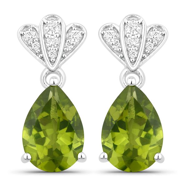 Peridot and LG Diamond Dangle Earrings Pear-Cut