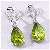 Image 3 : Peridot and LG Diamond Dangle Earrings Pear-Cut