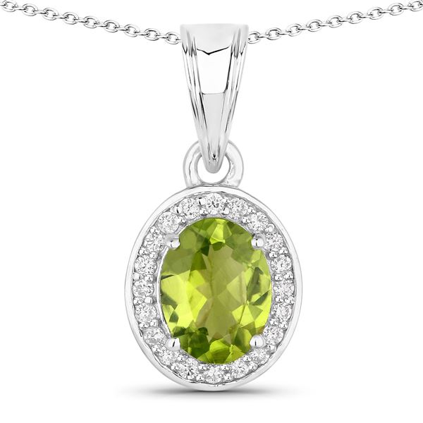 Oval-Cut Genuine Peridot and Lab Diamond Halo Pendant