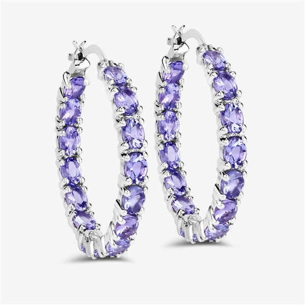 5.10 CTW Genuine Tanzanite Inside-Out Hoop Earrings