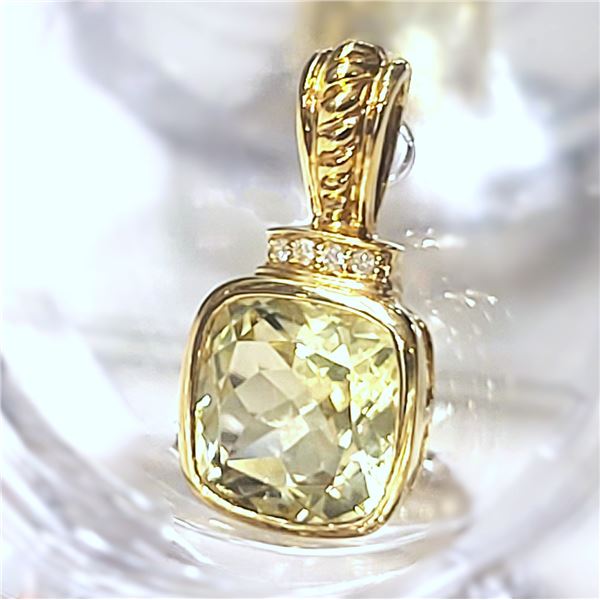 Designer-Inspired Lemon Quartz and Diamond Pendant