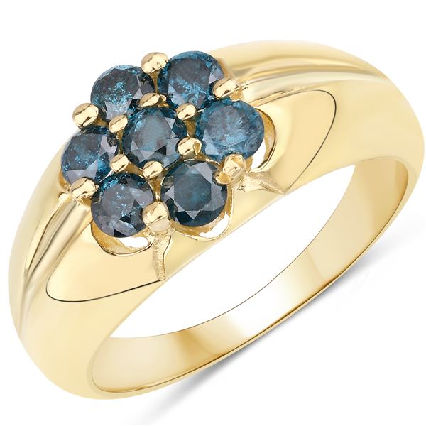 Man's Natural Blue Diamond .98ctw Ring .925/14K