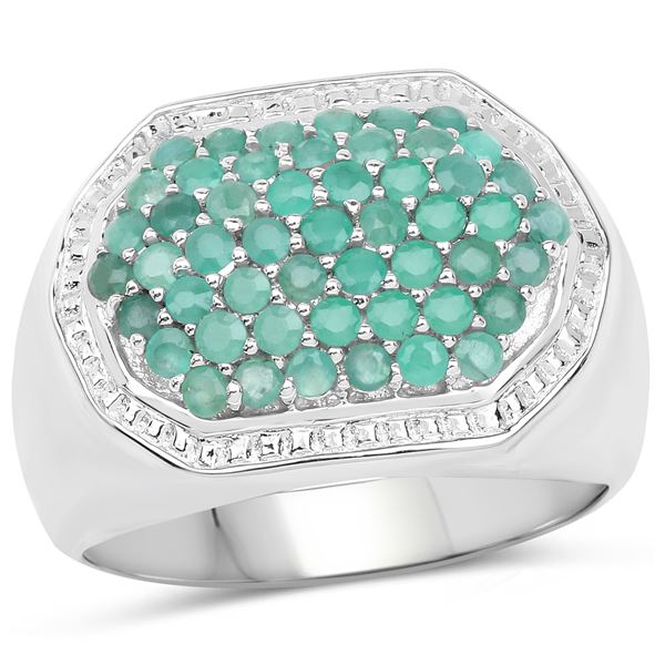 1.42CTW Emerald Man's Cluster Ring-Sterling Silver