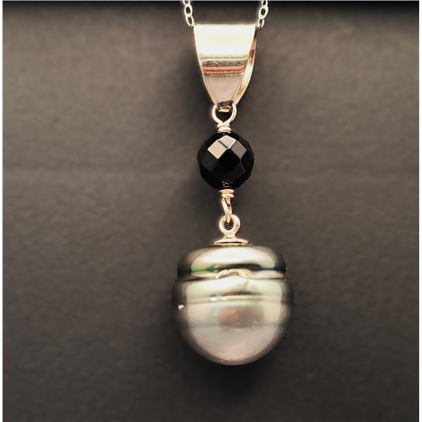 Bold Tahitian Pearl & Onyx Pendant in Sterling Silver