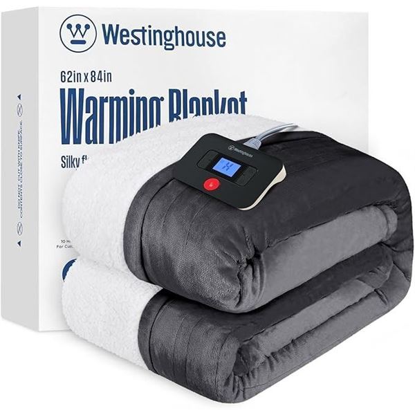 Westinghouse Electric Heated Blanket (62" x 84") Sherpa Charcoal Grey; 10 Heat Settings - NEW IN BOX