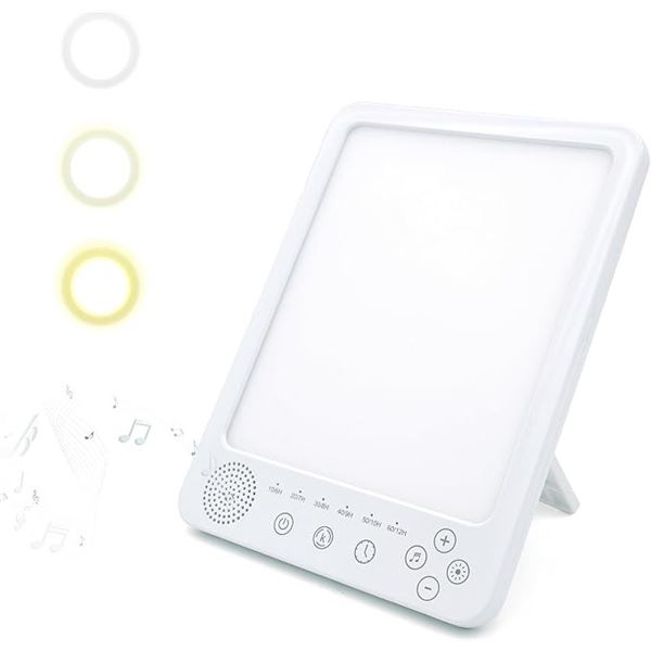LED Light Therapy Lamp 10,000Lux Sunlight Lamp w/ White Noise Function; 3 Colors, Timer - New