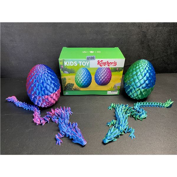 2-Pack Large 3D Printed Dragon Eggs with Articulated Dragons Inside - New