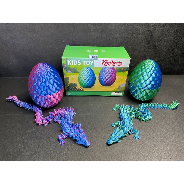 2-Pack Large 3D Printed Dragon Eggs with Articulated Dragons Inside - New