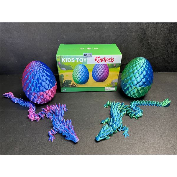 2-Pack Large 3D Printed Dragon Eggs with Articulated Dragons Inside - New