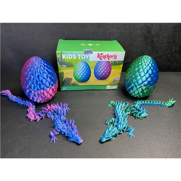 2-Pack Large 3D Printed Dragon Eggs with Articulated Dragons Inside - New