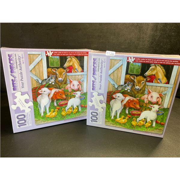Lot of 2 100PC Barnyard Buddies Jigsaw Puzzles for Kids by Bits and Pieces - New Sealed!