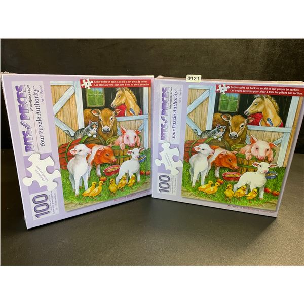 Lot of 2 100PC Barnyard Buddies Jigsaw Puzzles for Kids by Bits and Pieces - New Sealed!