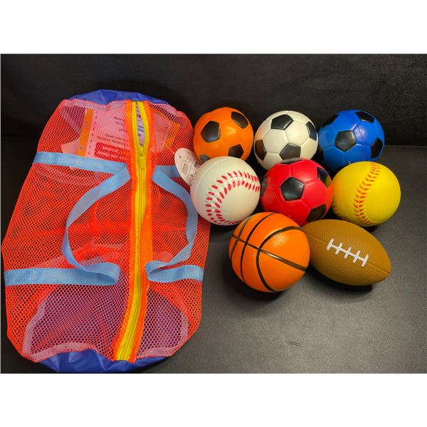 Set of 8 Mini Sports Balls/Soft Foam Play Balls with Carrying Bag - Great for Kids/Toddlers - New