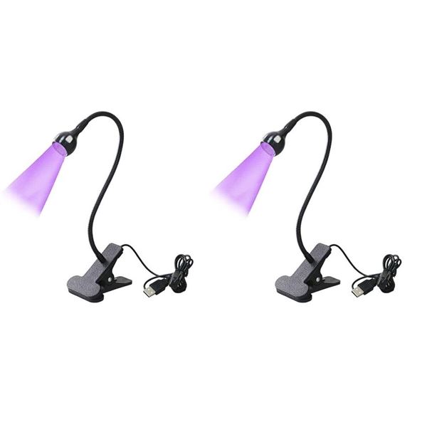 Lot of 2 Powerful UV Black Lights; 3W Gooseneck Design with Clamp; 395NM LED Black Lights - New!