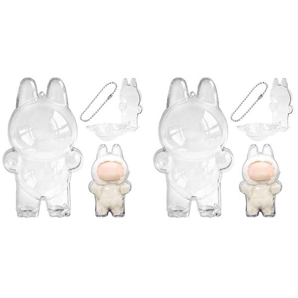 Lot of 2 Protective Clear Acrylic Cases for Labubu Toys/Collectibles - Transparent w/ Keychain - New