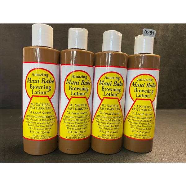 4 Bottles of Amazing Maui Babe Browning Lotions (236ml) All Natural Fast/Dark Tan - New
