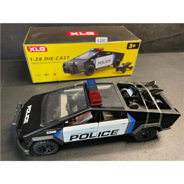 1:28 Scale Die-Cast Model Tesla Cybertruck Police Car with Lights & Sound - Brand New