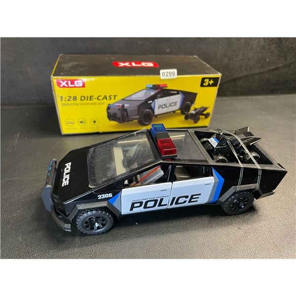 1:28 Scale Die-Cast Model Tesla Cybertruck Police Car with Lights & Sound - Brand New
