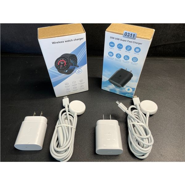 2 25W Fast-Charge Watch & Phone Charging Sets; Charges Watch & USB-C Phones at Same Time!