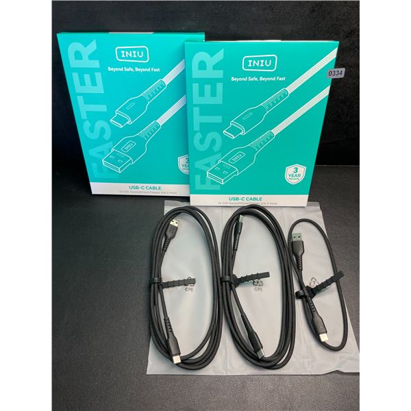 Lot of 2 3-Packs INIU USB-C Nylon Braided Charging Cables (USB-A to USB-C Charging Cords) New