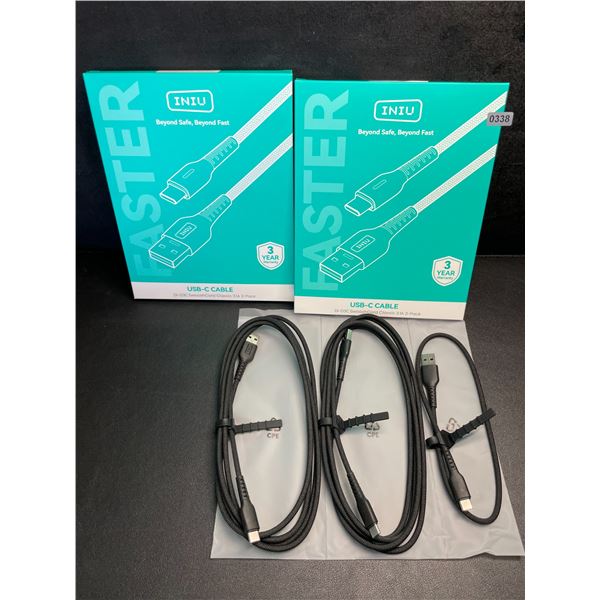 Lot of 2 3-Packs INIU USB-C Nylon Braided Charging Cables (USB-A to USB-C Charging Cords) New