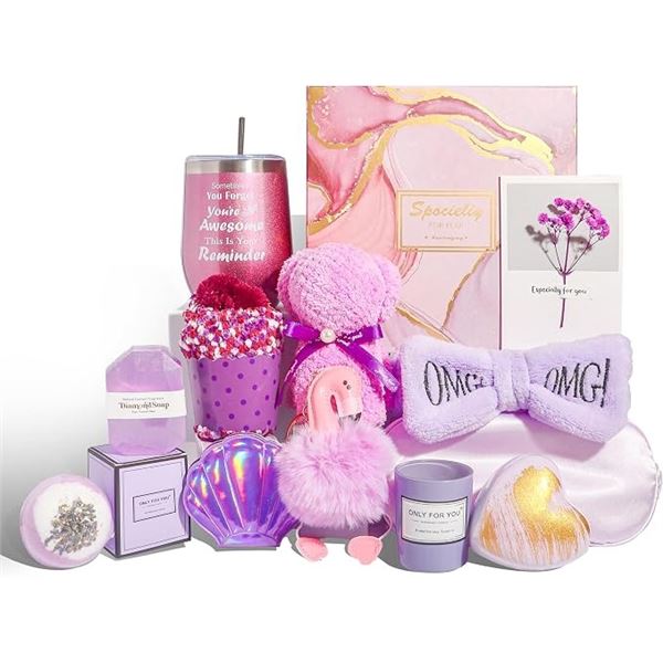 13PC Self-Care/Spa Gift Set for Women - Incl. Tumbler Mug, Candle, Sleep Mask, Bath Bomb, etc. New