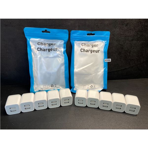 Lot of 10 Dual-USB Port Charging Blocks/Dual-USB Cube Wall Chargers - New