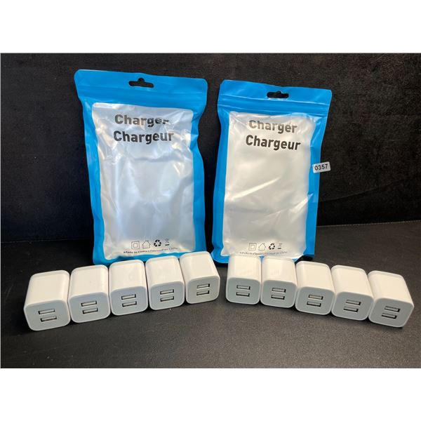 Lot of 10 Dual-USB Port Charging Blocks/Dual-USB Cube Wall Chargers - New