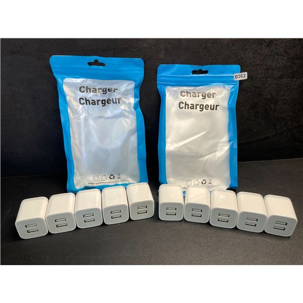 Lot of 10 Dual-USB Port Charging Blocks/Dual-USB Cube Wall Chargers - New