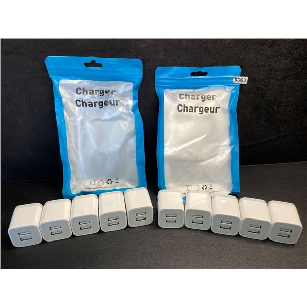Lot of 10 Dual-USB Port Charging Blocks/Dual-USB Cube Wall Chargers - New